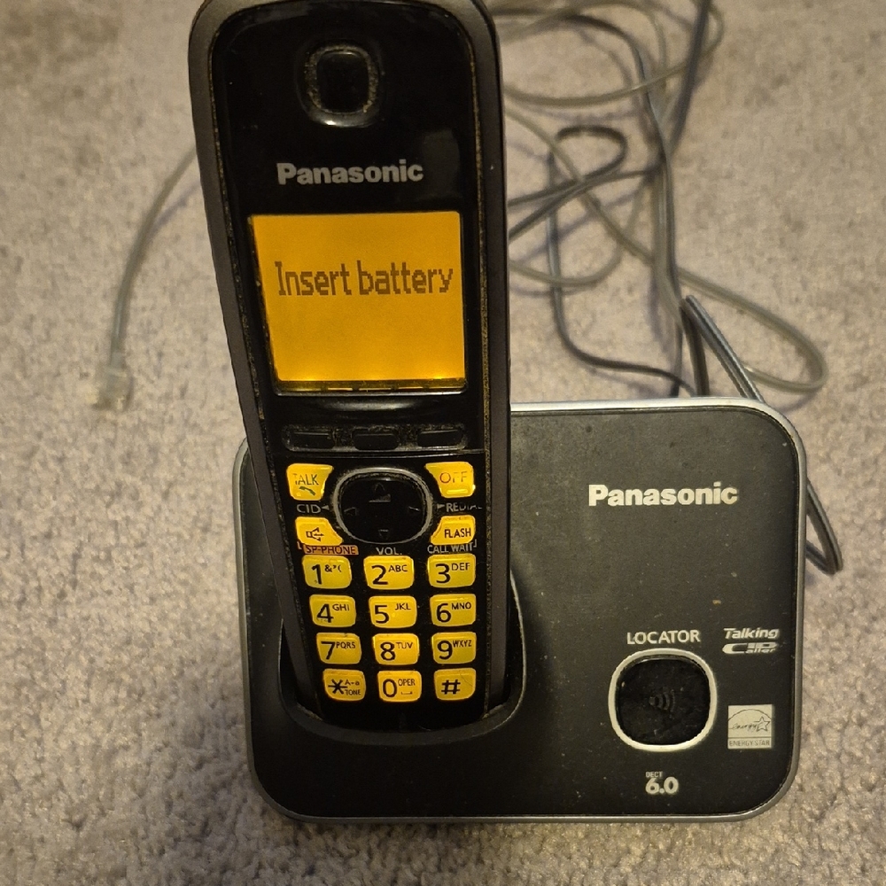 Panasonic Black and Yellow Cordless Phone with Charging Base